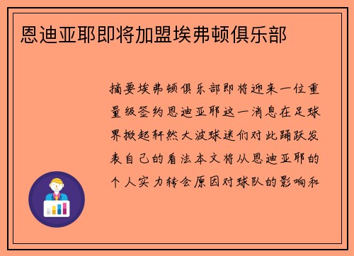 恩迪亚耶即将加盟埃弗顿俱乐部